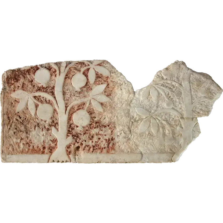 Relief tile depicting a garden with fruit trees (fragment)м