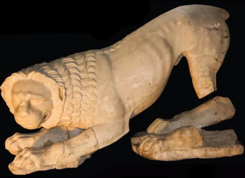 Antique marble sculpture of a lion