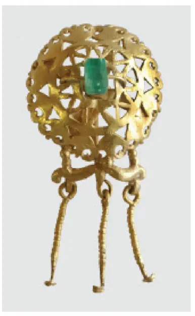 Gold earring with a green stone